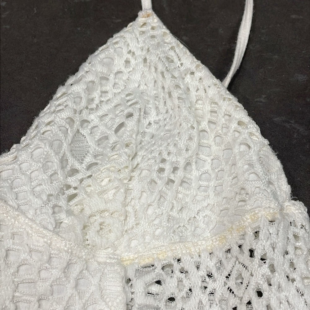 Express One Eleven White Crochet Bodysuit Small - Picture 3 of 16